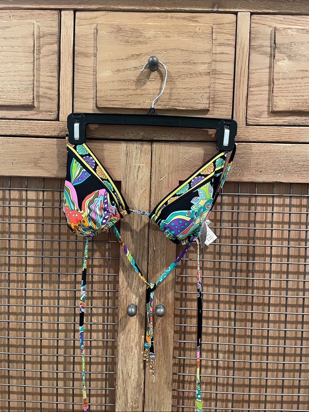 Trina Turk Black Multicolor Paisley Tie-String Bikini Top